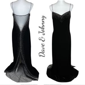 Elegant black velvet formal by Dave & Johnny
